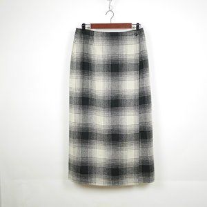 TALBOTS Women's 8 Black & beige plaid wool knit wrap skirt full length lined
